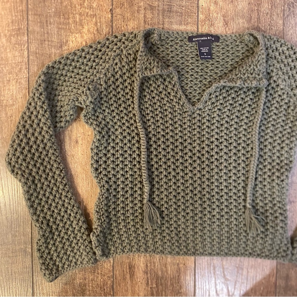 vintage y2k crochet cropped olive green abercrombie & fitch sweater